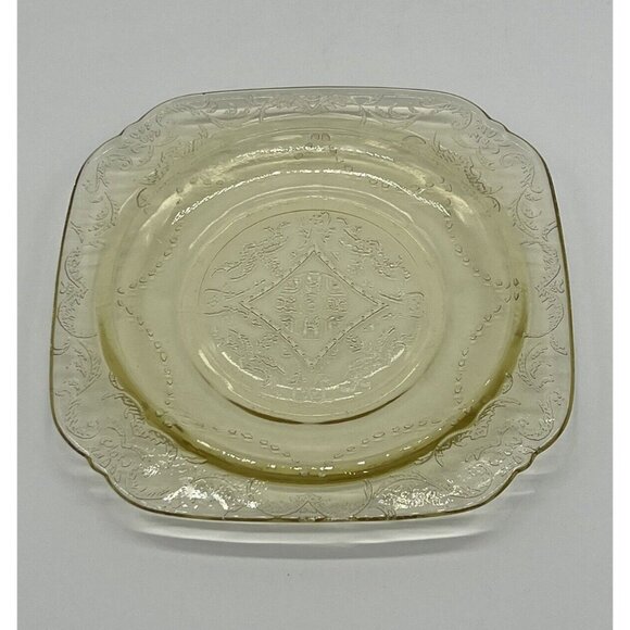 Vintage Amber Federal Glass Madrid Square 6” Footed Bread/Dessert Plate - Picture 4 of 5
